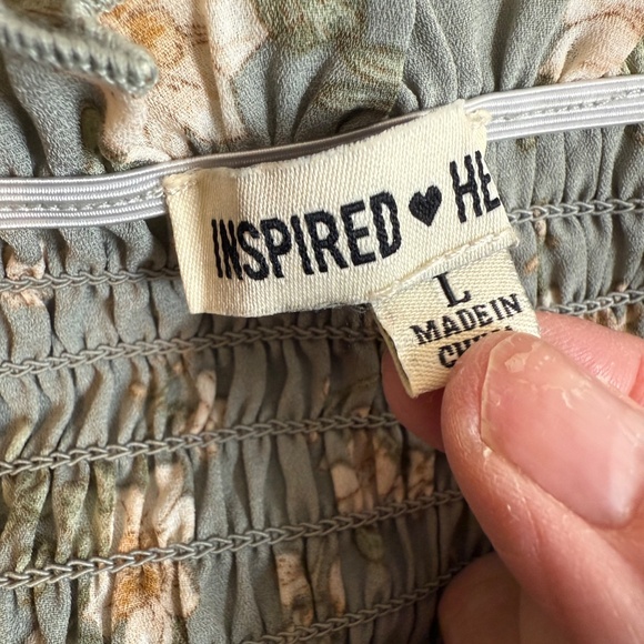 Inspired Hearts Jumpsuit Women's Large Green Floral Off the Shoulder Coquette - Picture 3 of 12